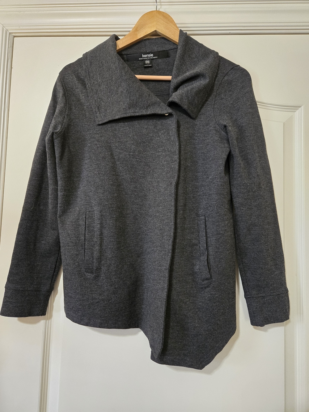 Kensie Women's Charcoal Gray Asymmetrical Collar Sweater Jacket